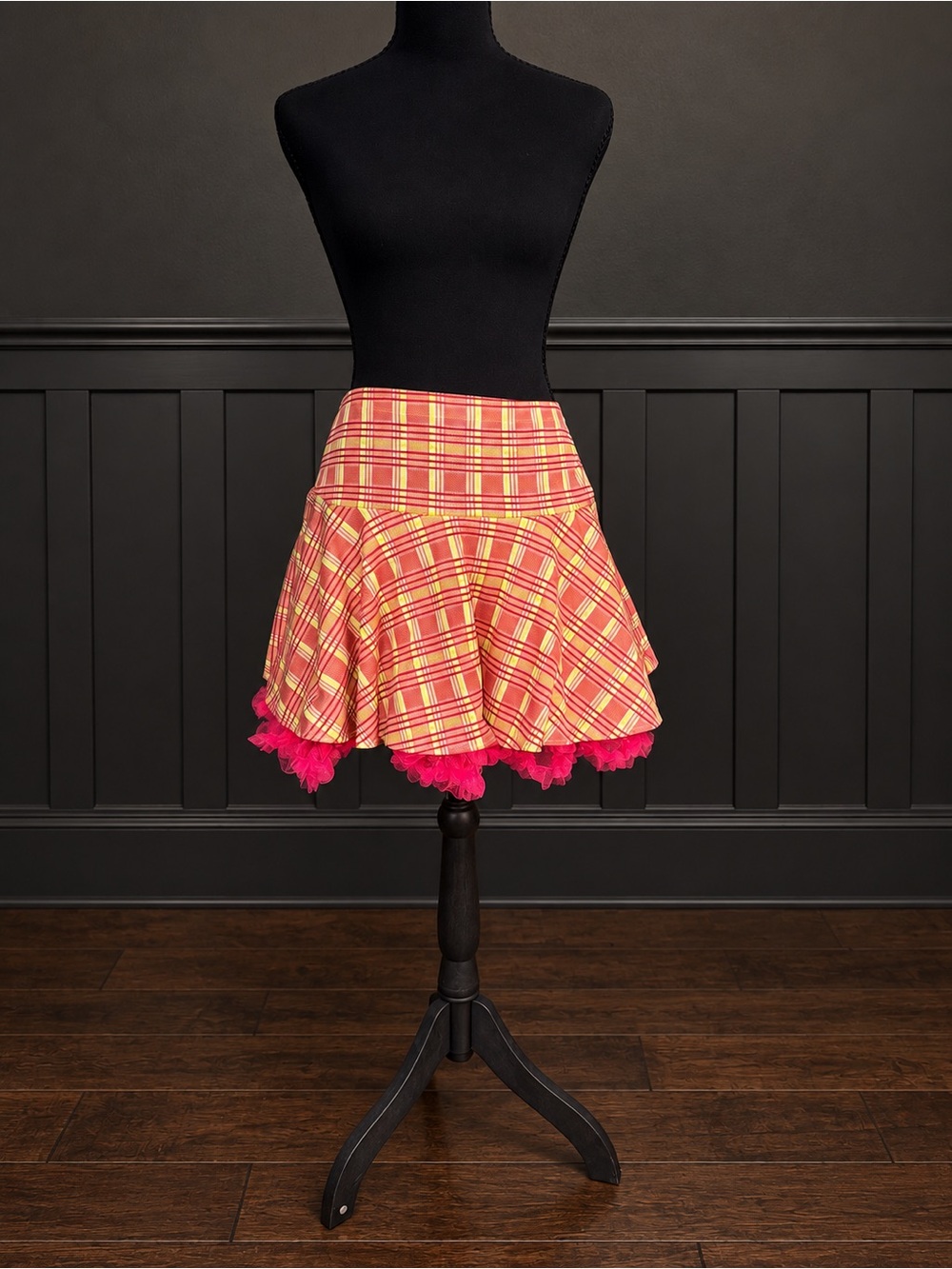 Plaid Fit & Flare Skirt with Hot Pink Ruffle Petticoat
